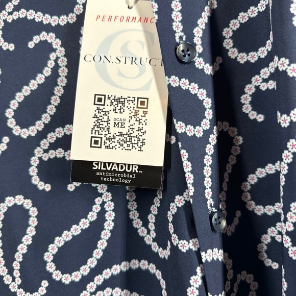 NWT CON.STRUCT 4-Way Stretch Blue Floral Slim Moisture Wicking Button Shirt M - Picture 4 of 6